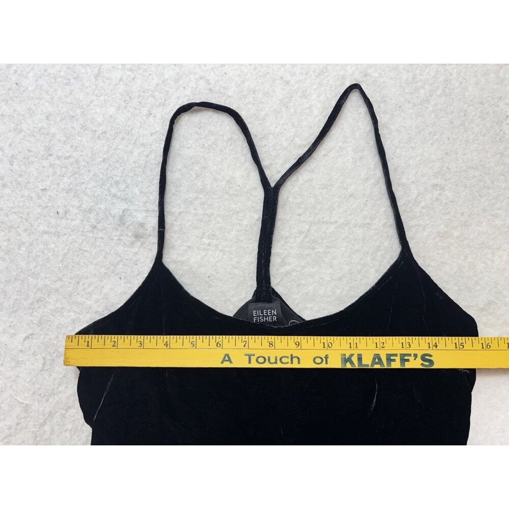 Eileen Fisher Black Crushed Velvet Racerback Tank Top Cami With Shelf Bra Size M - Picture 6 of 6